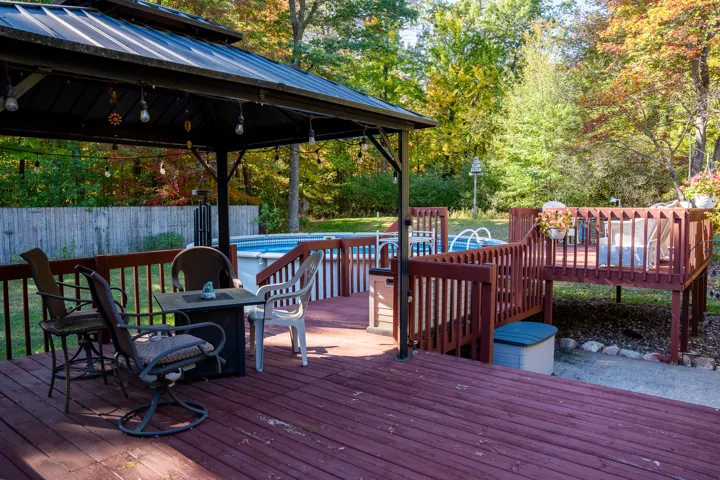 Covered deck overlooking the yard