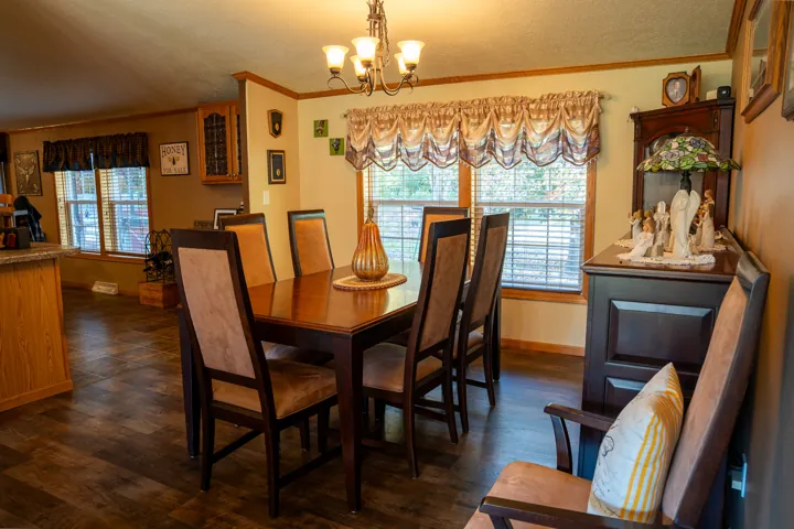 Dining room and adjoining kitchen