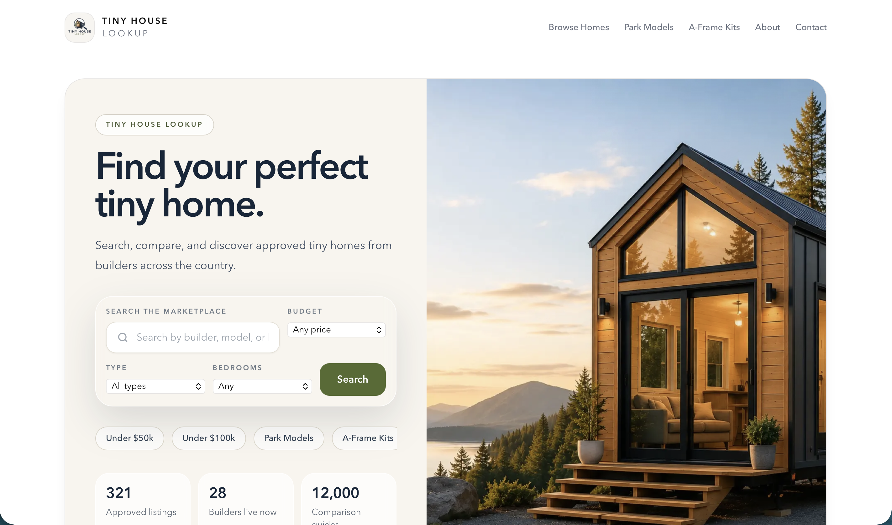 Preview of the Tiny House Lookup website